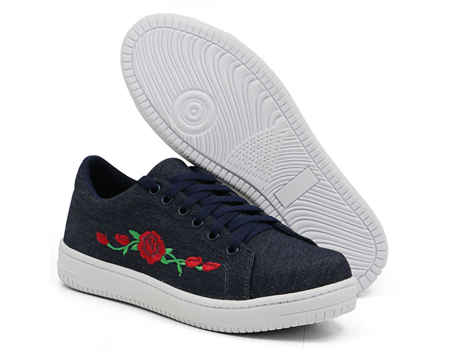 Tênis Siena Bordado Flor Dk Shoes Jeans Escuro