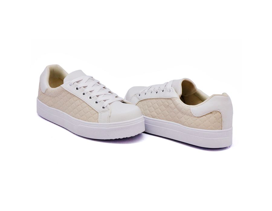 Tênis Casual Costura Matelassê Dk Shoes Branco e Bege