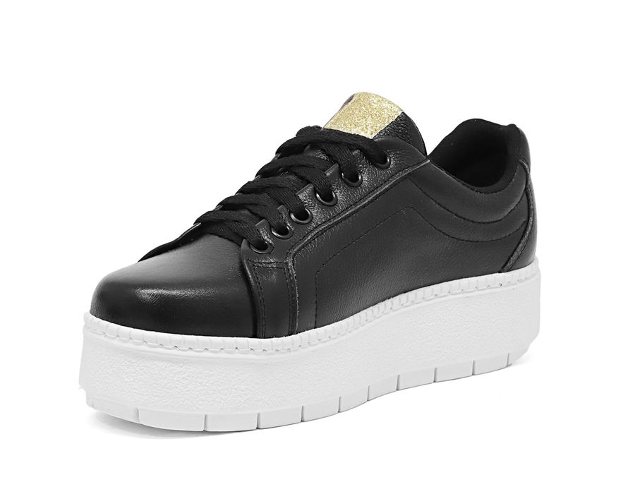 Tênis Casual Flat Amarrar Glitter DK Shoes Preto