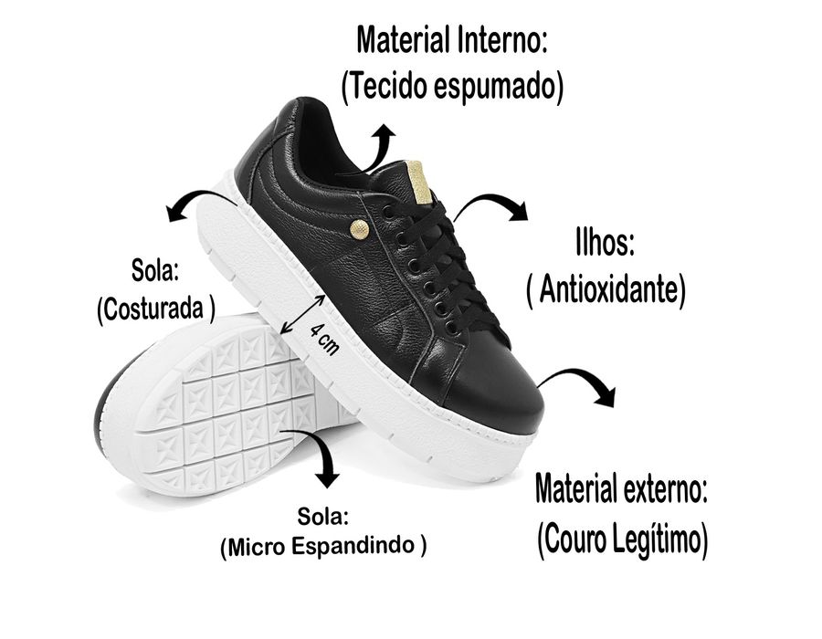 Tênis Casual Flat Amarrar Glitter DK Shoes Preto