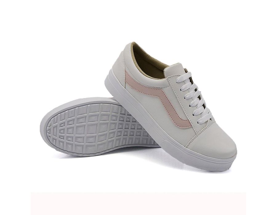 Tênis Casual Cadarço Detalhe Lateral DK Shoes Branco Rose