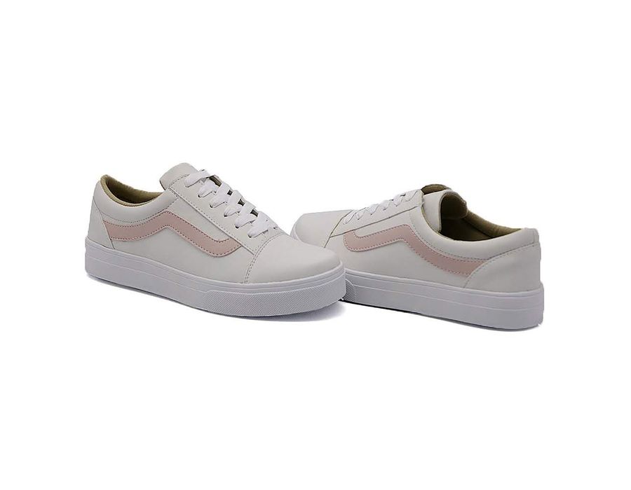 Tênis Casual Cadarço Detalhe Lateral DK Shoes Branco Rose