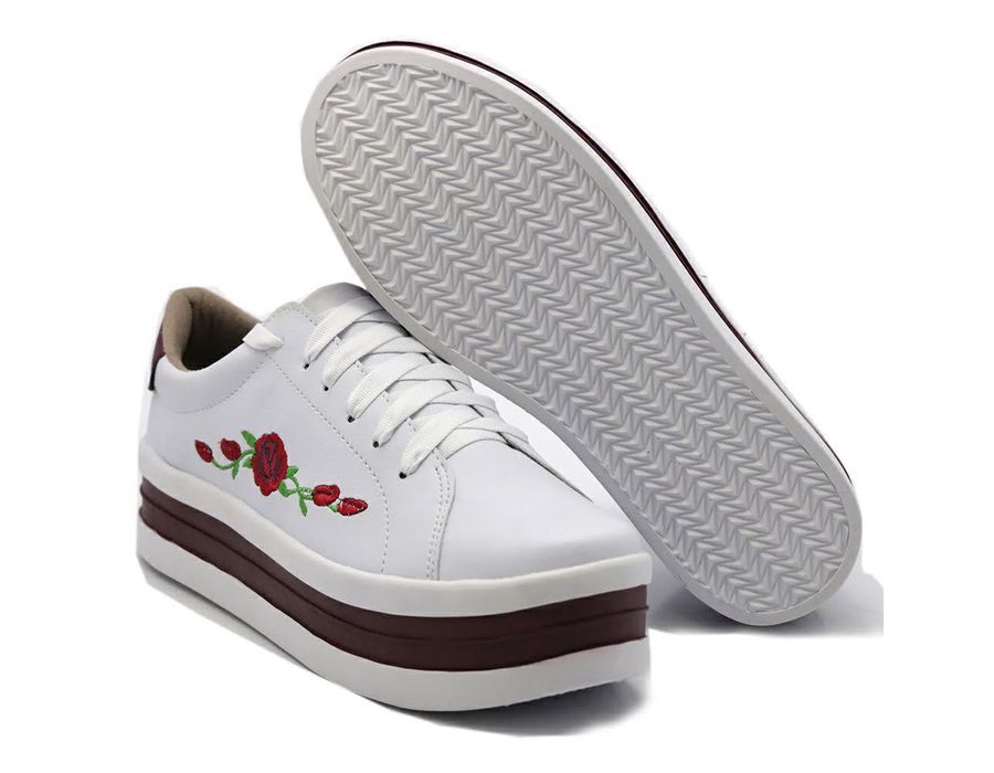 Tênis Casual Flat Form Detalhe Bordado Lateral DK Shoes Branco