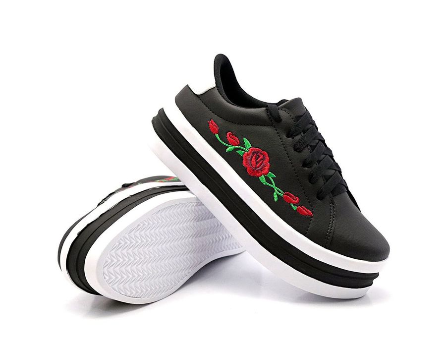 Tênis Casual Flat Form Detalhe Bordado Lateral DK Shoes Preto