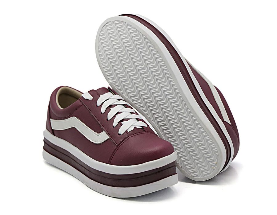 Tênis Casual Flat Form Amarrar detalhe Lateral DK Shoes Bordo