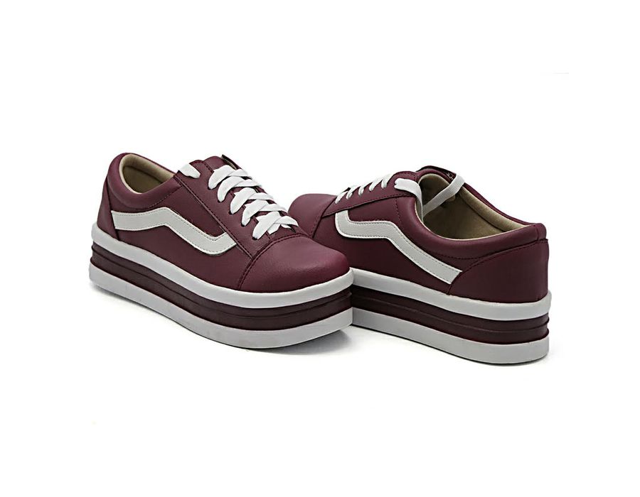 Tênis Casual Flat Form Amarrar detalhe Lateral DK Shoes Bordo