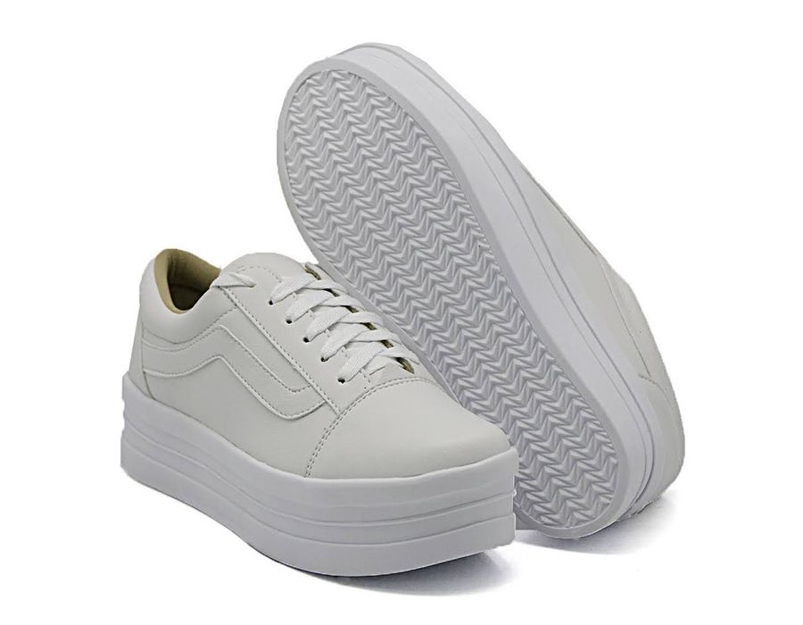 Tênis Casual Flat Form Amarrar detalhe Lateral DK Shoes Branco