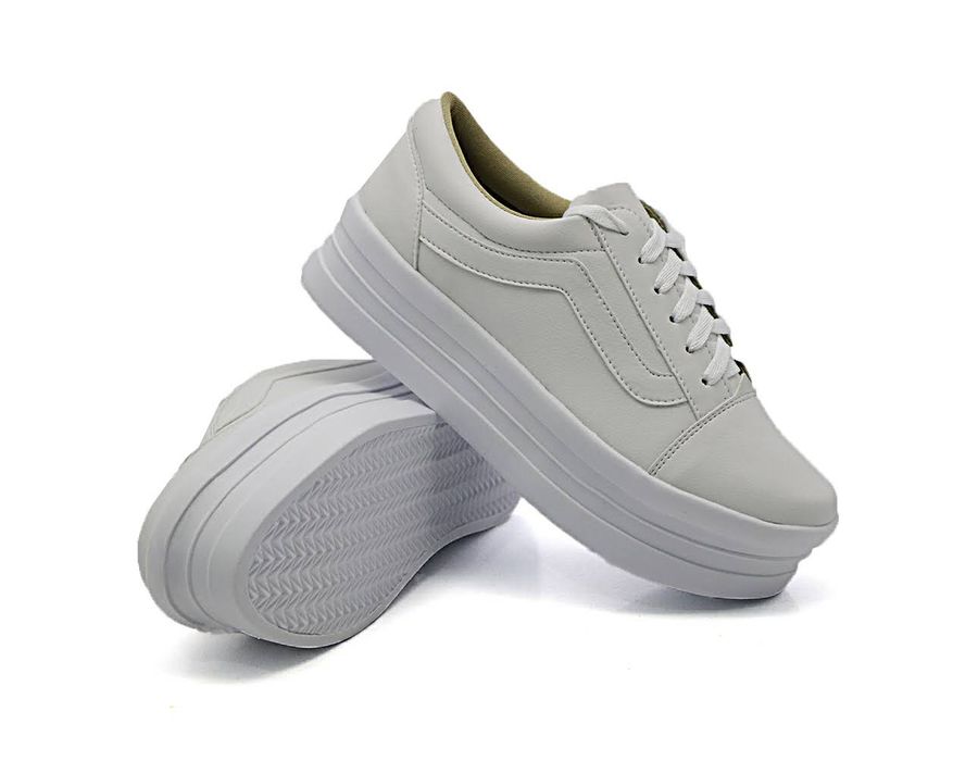 Tênis Casual Flat Form Amarrar detalhe Lateral DK Shoes Branco