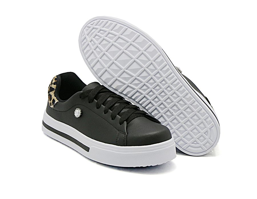 Tênis Casual Listra Sola Detalhe Pedra DK Shoes Preto