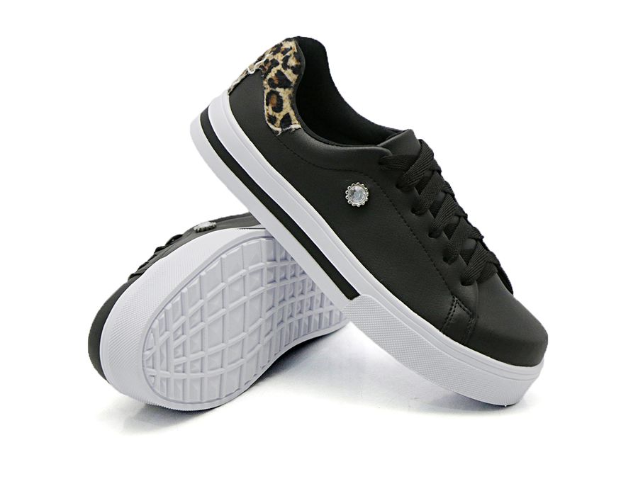 Tênis Casual Listra Sola Detalhe Pedra DK Shoes Preto