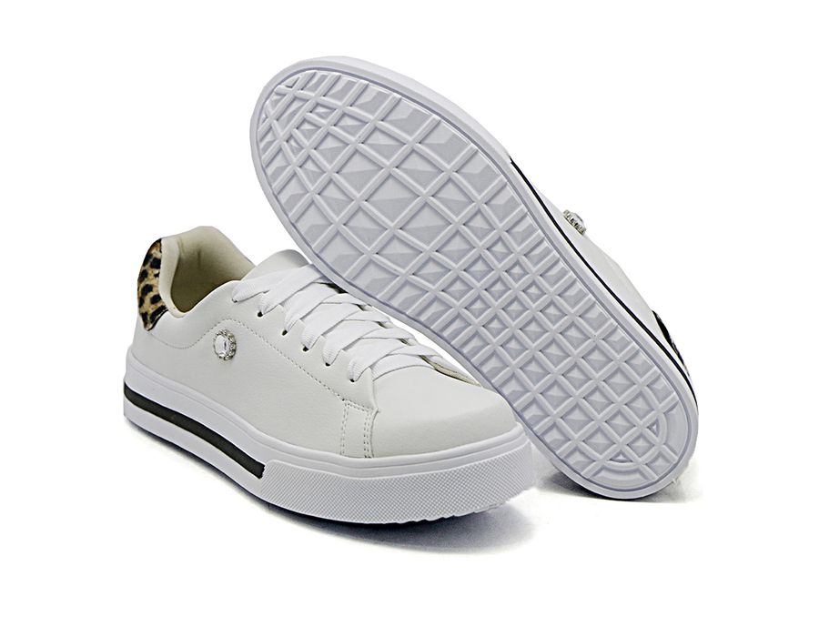 Tênis Casual Listra Sola Detalhe Pedra DK Shoes Branco