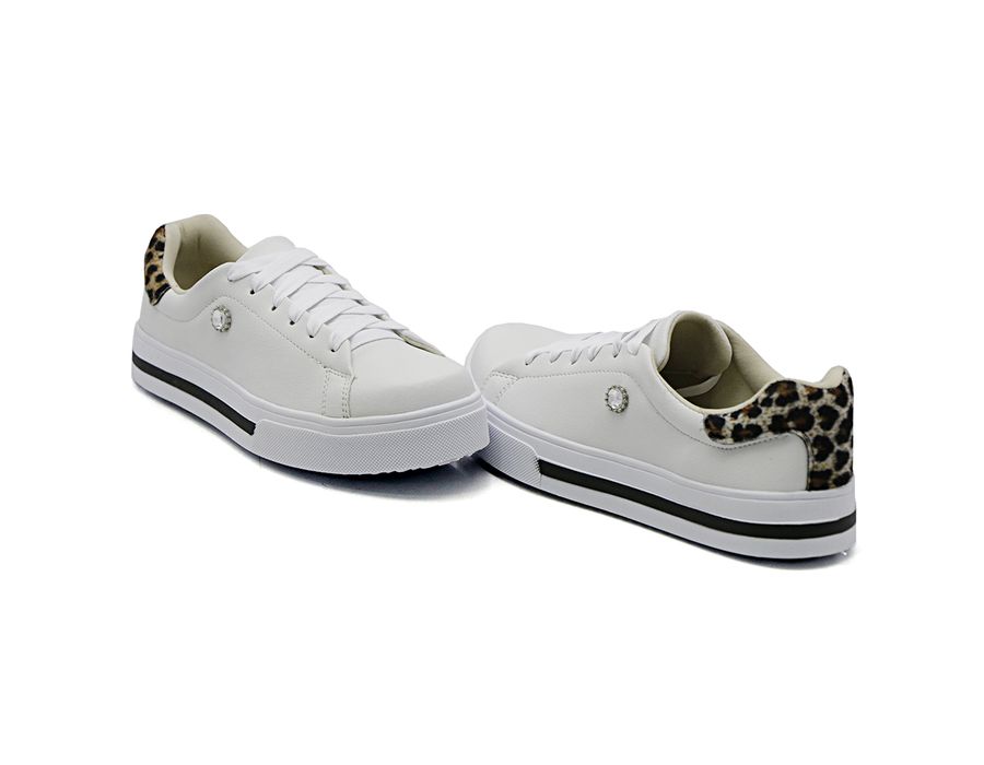 Tênis Casual Listra Sola Detalhe Pedra DK Shoes Branco