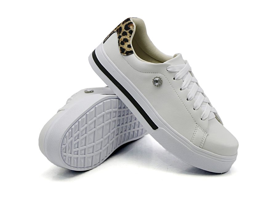 Tênis Casual Listra Sola Detalhe Pedra DK Shoes Branco