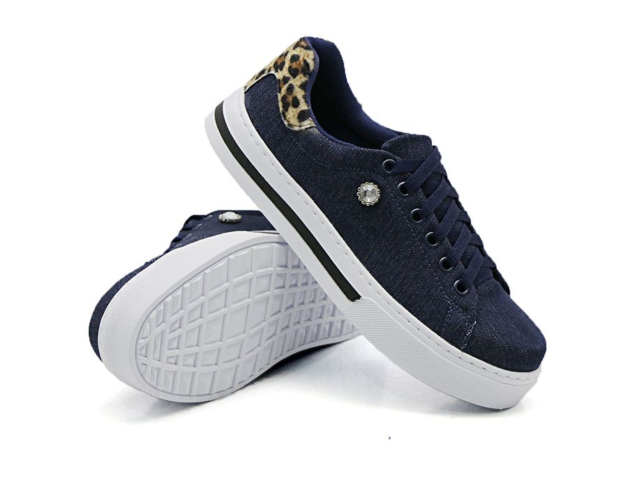 Tênis Casual Listra Sola Detalhe Pedra DK Shoes Azul Escuro