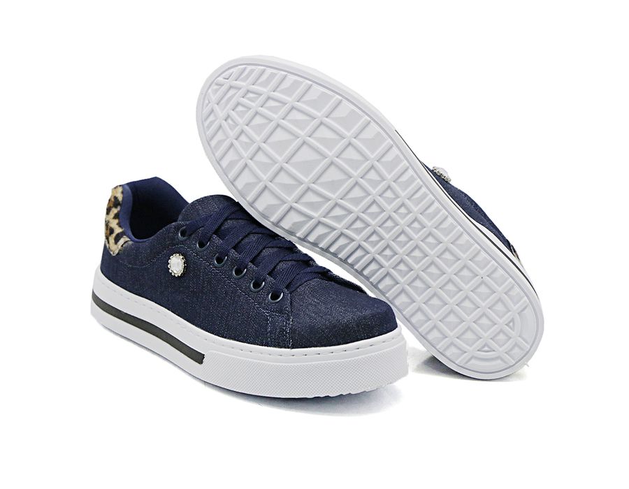 Tênis Casual Listra Sola Detalhe Pedra DK Shoes Azul Escuro