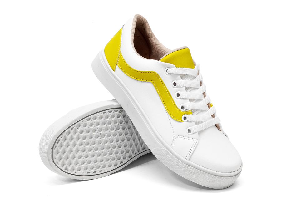 Tênis Casual Siena Dk Shoes Com Cadarço Branco Amarelo