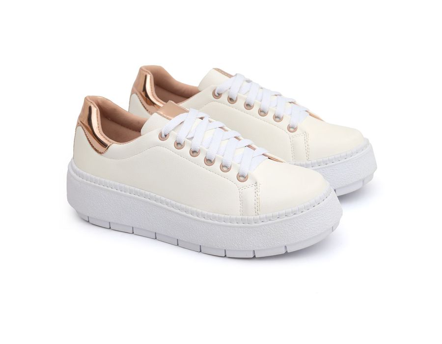 Tênis Casual Branco Gold Sola Alta Emborrachada Estiloso Confortável