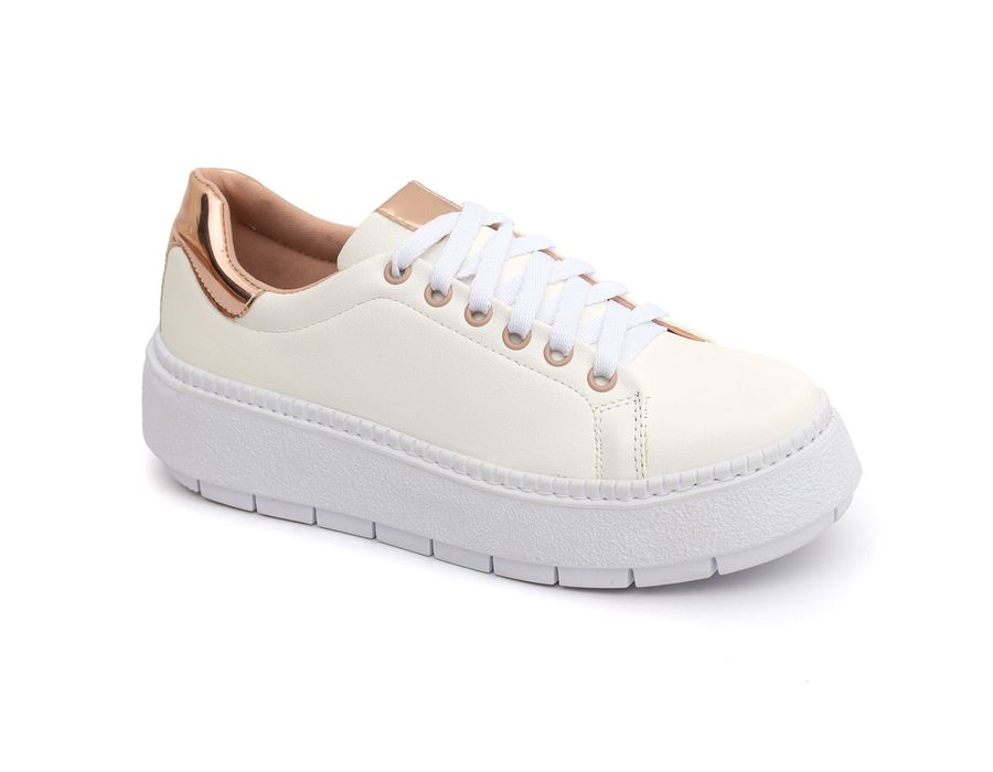 Tênis Casual Branco Gold Sola Alta Emborrachada Estiloso Confortável