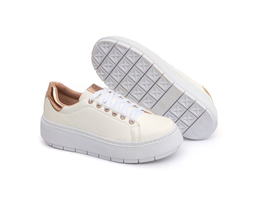 Tênis Casual Branco Gold Sola Alta Emborrachada Estiloso Confortável