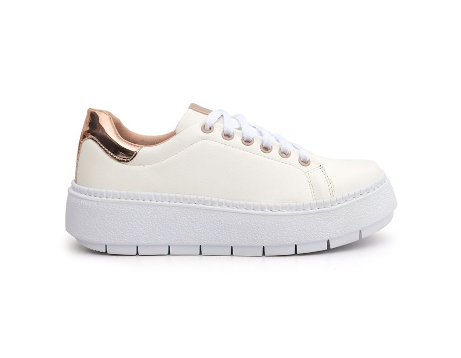 Tênis Casual Branco Gold Sola Alta Emborrachada Estiloso Confortável
