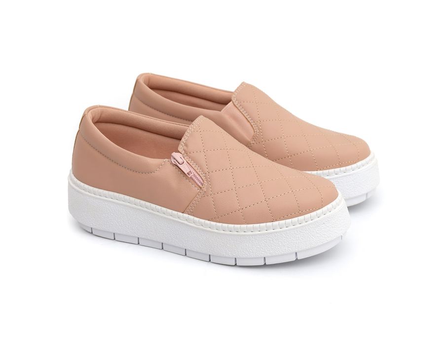 Slip On Feminino Casual Ziper Matelasse Nude