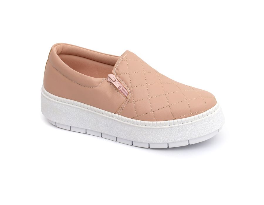 Slip On Feminino Casual Ziper Matelasse Nude