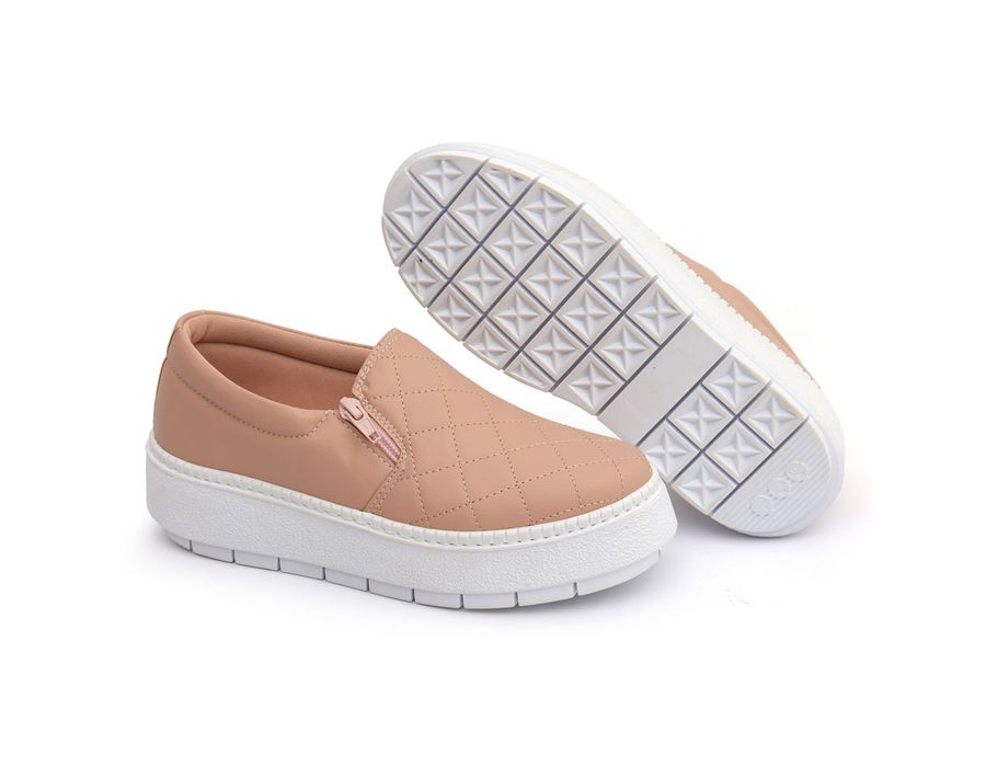 Slip On Feminino Casual Ziper Matelasse Nude