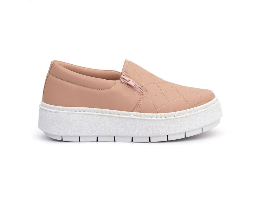 Slip On Feminino Casual Ziper Matelasse Nude