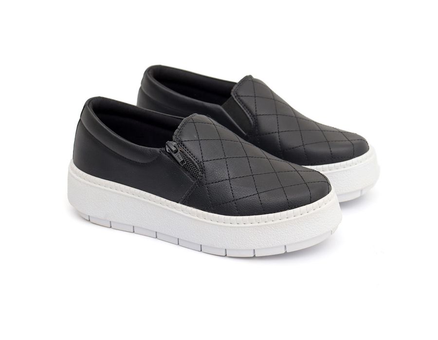 SlipOn Feminino Casual Ziper Lateral DK Shoes Preto