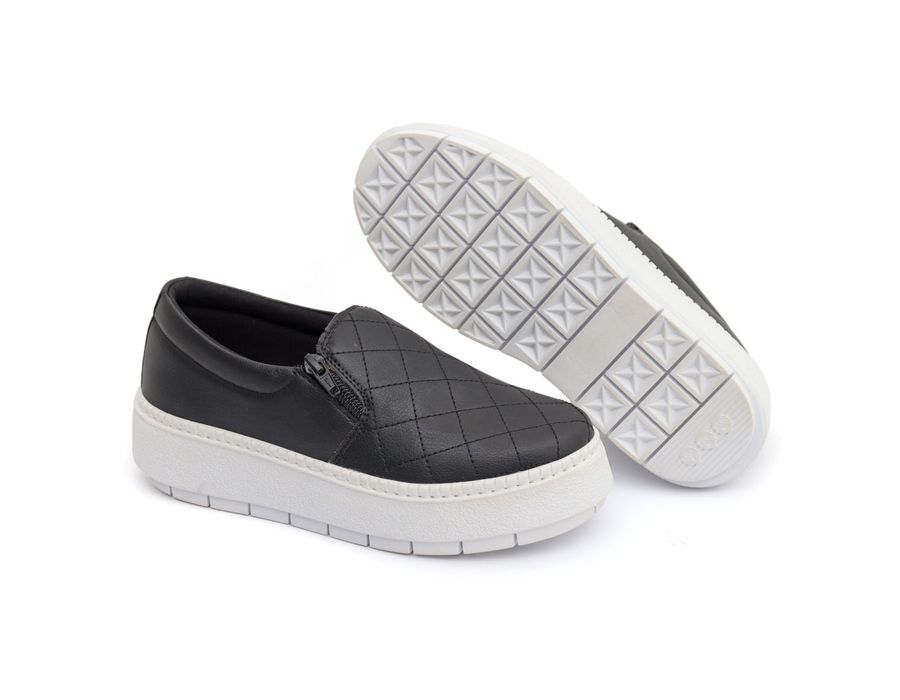 SlipOn Feminino Casual Ziper Lateral DK Shoes Preto