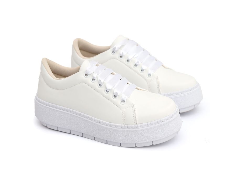 Tênis Casual Flat Form Detalhe Lateral DK Shoes Off White