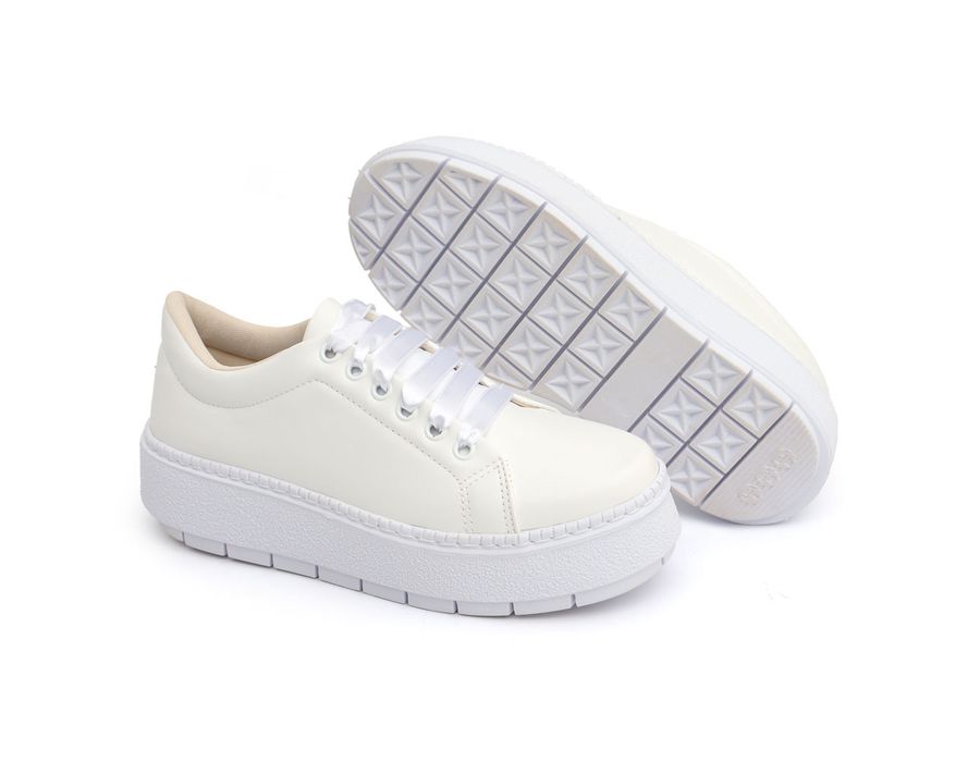 Tênis Casual Flat Form Detalhe Lateral DK Shoes Off White