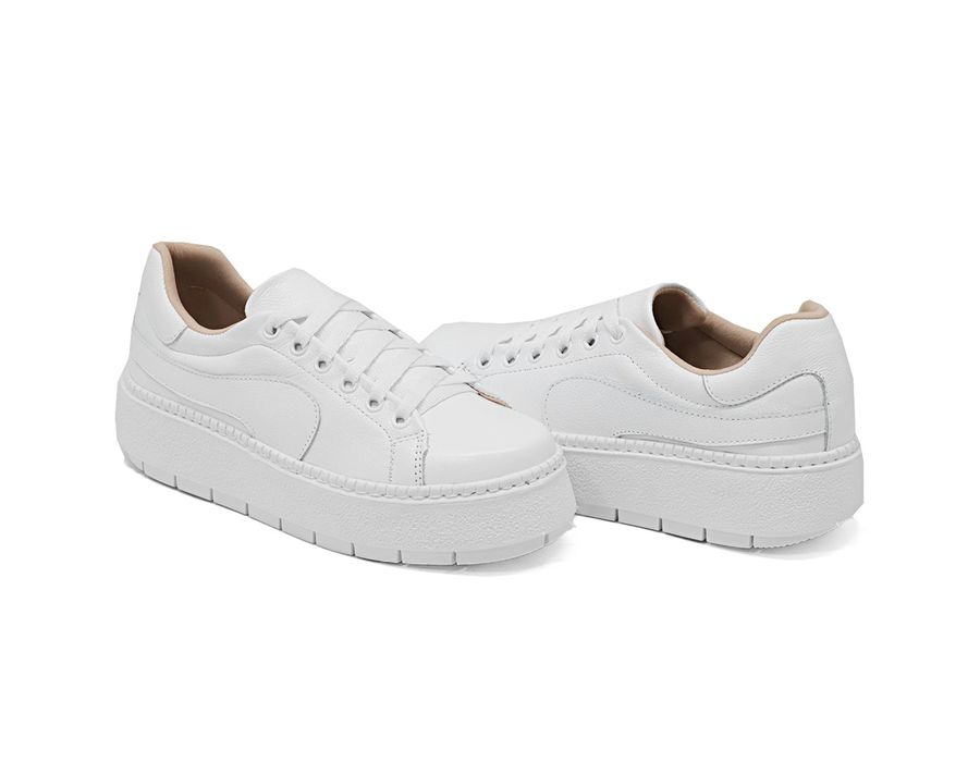 Tênis Feminino Solado Alto Couro Legítimo Bovino Branco