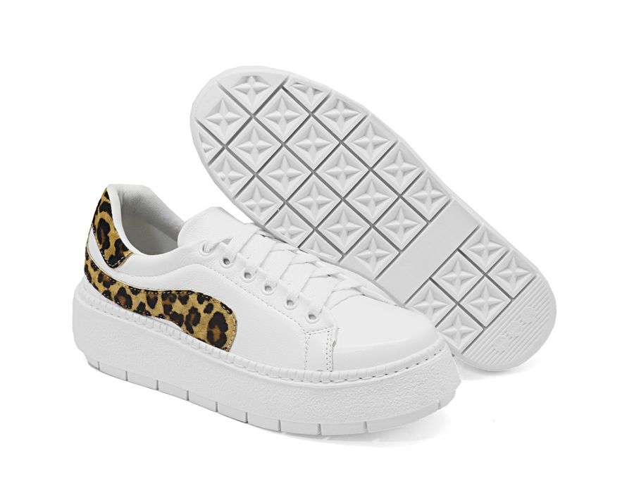 Tênis Feminio Branco Couro Bovino Legítimo 