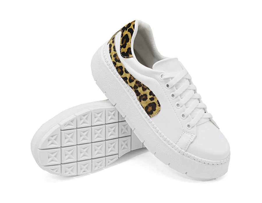 Tênis Feminio Branco Couro Bovino Legítimo 