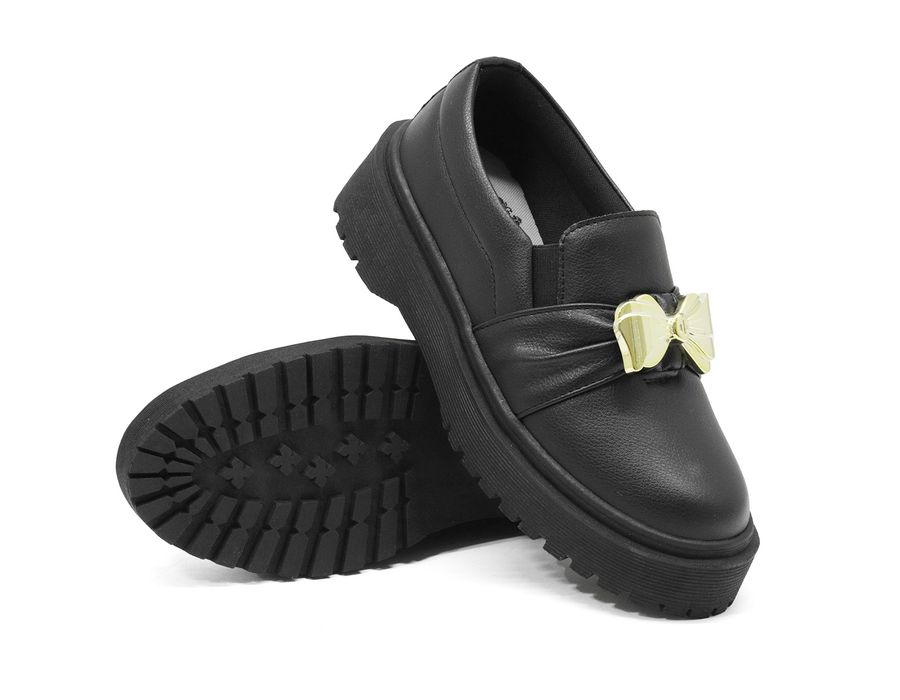 Tênis Slip On Oxford Dk Shoes Preto Detalhe Laço Dourado