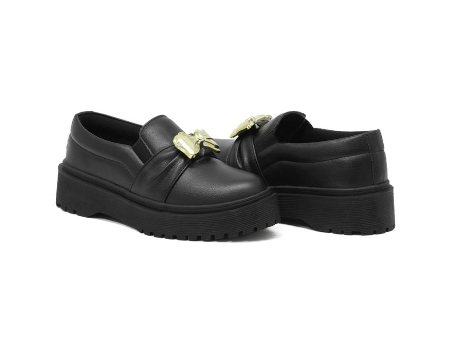 Tênis Slip On Oxford Dk Shoes Preto Detalhe Laço Dourado