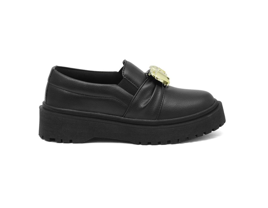 Tênis Slip On Oxford Dk Shoes Preto Detalhe Laço Dourado