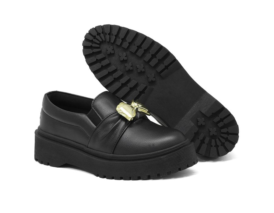 Tênis Slip On Oxford Dk Shoes Preto Detalhe Laço Dourado