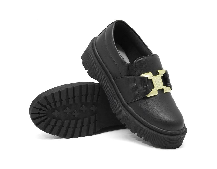 Tênis Slip On Oxford Dk Shoes Preto Detalhe Dourado