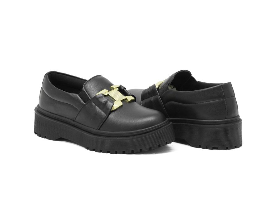 Tênis Slip On Oxford Dk Shoes Preto Detalhe Dourado