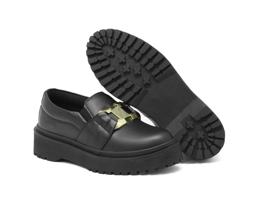 Tênis Slip On Oxford Dk Shoes Preto Detalhe Dourado