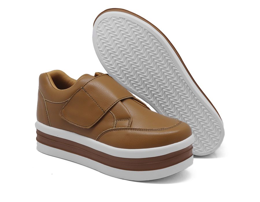 Tênis Slip On Casual Dk shoes Tira Auto Colante Plataforma Caramelo