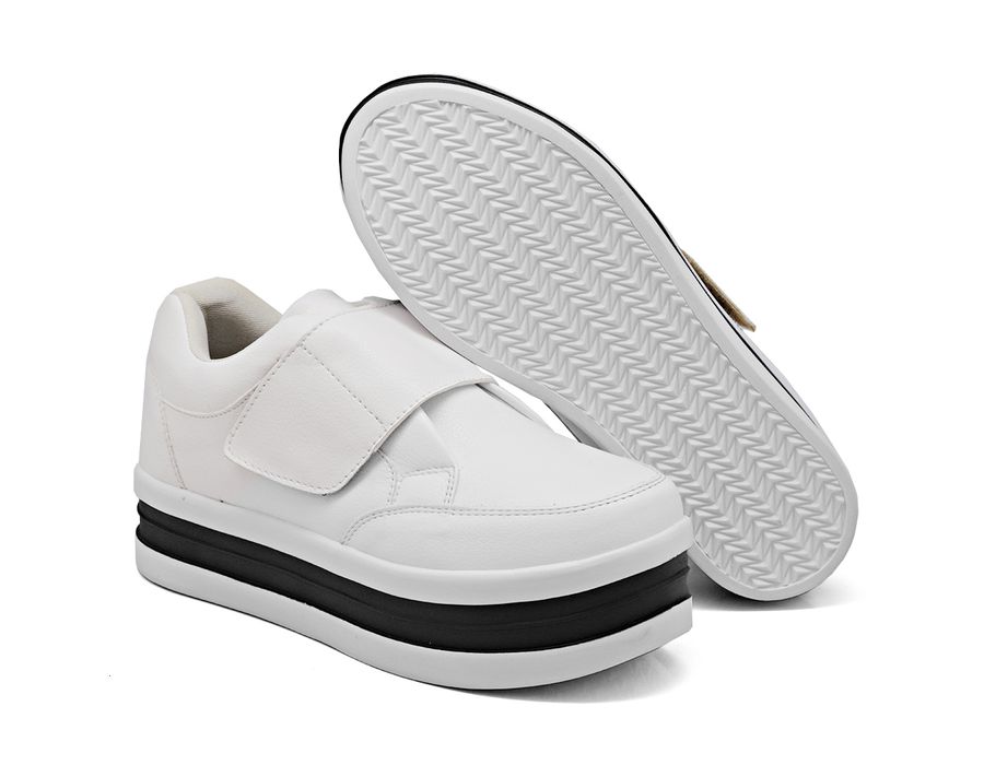 Tênis Slip On Casual Dk shoes Tira Auto Colante Plataforma Branco