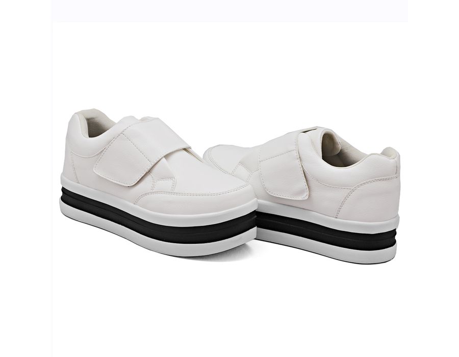 Tênis Slip On Casual Dk shoes Tira Auto Colante Plataforma Branco