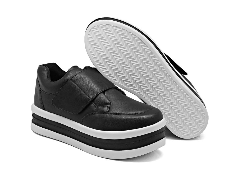 Tênis Slip On Casual Dk shoes Tira Auto Colante Plataforma Preto