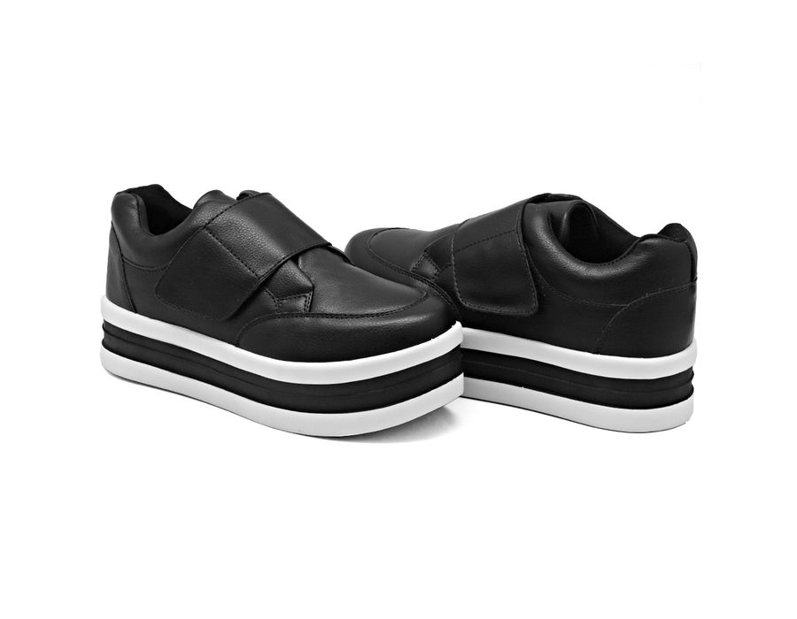 Tênis Slip On Casual Dk shoes Tira Auto Colante Plataforma Preto
