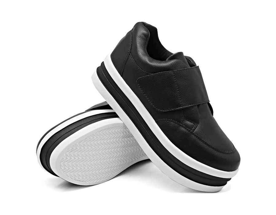 Tênis Slip On Casual Dk shoes Tira Auto Colante Plataforma Preto