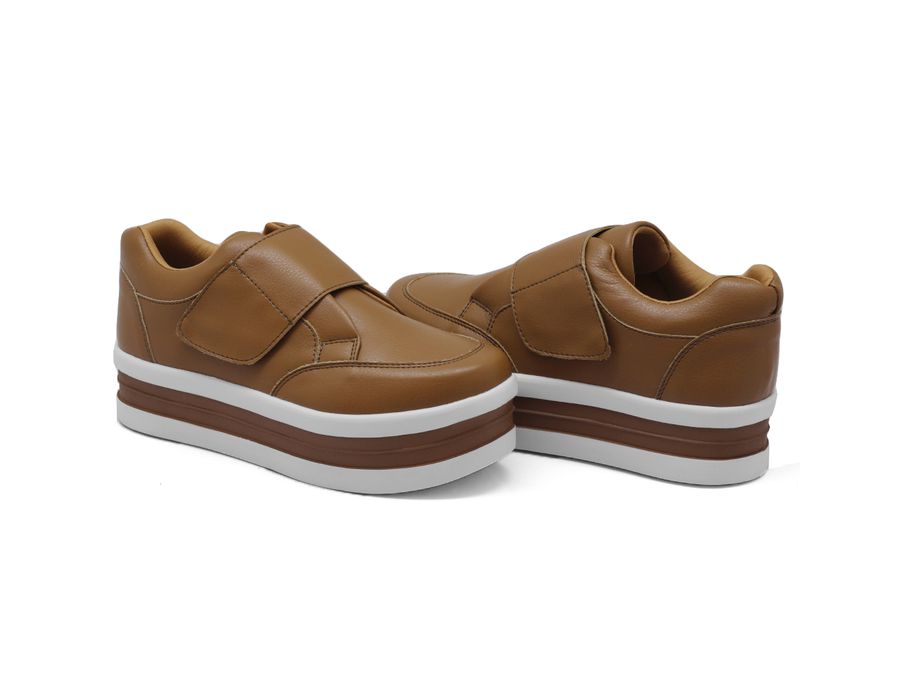 Tênis Slip On Casual Dk shoes Tira Auto Colante Plataforma Caramelo