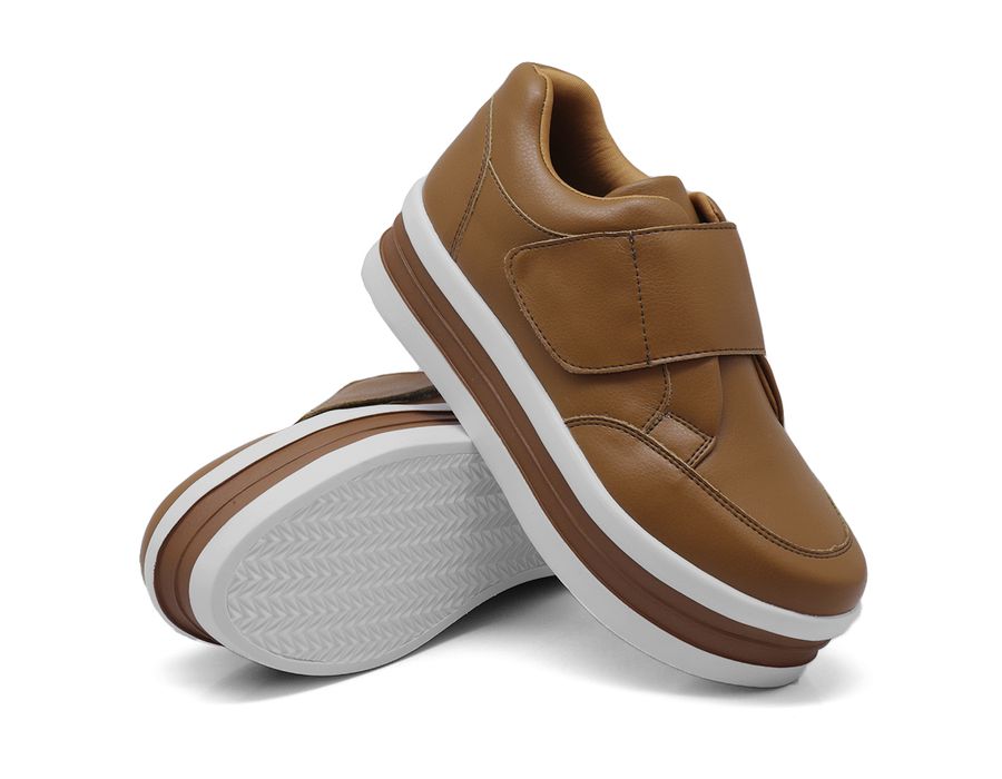 Tênis Slip On Casual Dk shoes Tira Auto Colante Plataforma Caramelo